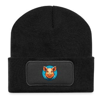 Schwein Niedlich Kawaii Cartoon Clipart Tier Haustier Logo - Recycelte Patch Beanie - Schwarz - Vorne