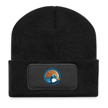 Pangolin Niedliches Kawaii Cartoon Tier Haustier Logo - Recycelte Patch Beanie - Schwarz - Vorne