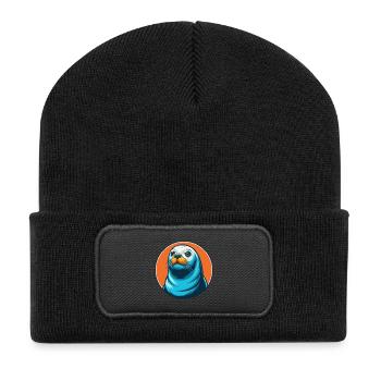 Siegel Niedliche Kawaii Cartoon Clipart Tier Haustier Logo - Recycelte Patch Beanie - Schwarz - Vorne