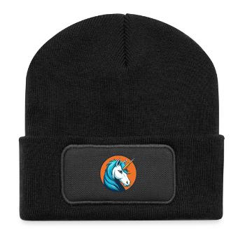 Licorne mignon drôle Kawaii dessin animé animal de compagnie logo - Beanie recyclé à patch - noir - Devant
