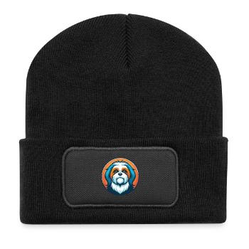 Shih Tzu Dog Cute Kawaii Cartoon Animal Pet Logo - Recycled Patch Beanie - black - Front