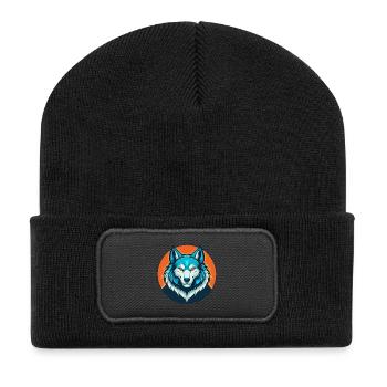 Wolf Niedlich Kawaii Cartoon Clipart Tier Haustier Logo - Recycelte Patch Beanie - Schwarz - Vorne