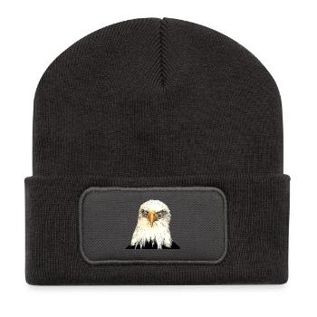 Adlerkopf Illustration mit intensivem Blick - Recycelte Patch Beanie - Dunkelgrau - Vorne