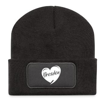 Dresden Herz Frauenkirche Liebe Symbol Stadt Logo - Recycelte Patch Beanie - Dunkelgrau - Vorne