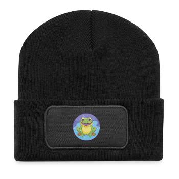 Frog Cute Kawaii Cartoon Clipart Animal Pet - Recycled Patch Beanie - black - Front