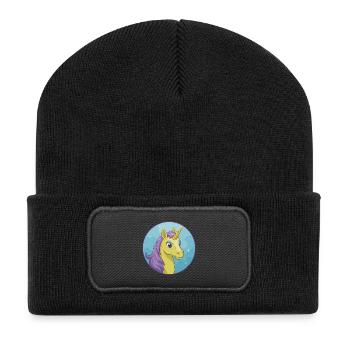 Licorne mignon Kawaii dessin animé Clipart Animal de compagnie - Beanie recyclé à patch - noir - Devant