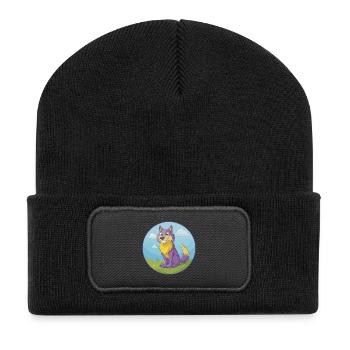 Wolf Niedlich Kawaii Cartoon Clipart Tier Haustier - Recycelte Patch Beanie - Schwarz - Vorne