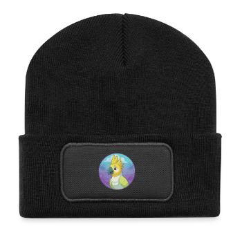 Kakadu niedlich Kawaii Cartoon Clipart Tier Haustier - Recycelte Patch Beanie - Schwarz - Vorne