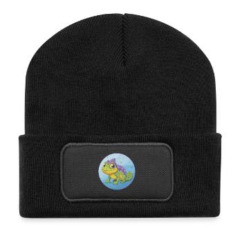 Chameleon Cute Kawaii Cartoon Clipart Animal Pet - Recycled Patch Beanie - black - Front