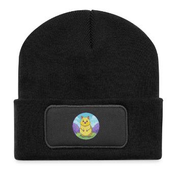 Quokka Cute Kawaii Cartoon Clipart Animal Pet - Recycled Patch Beanie - black - Front