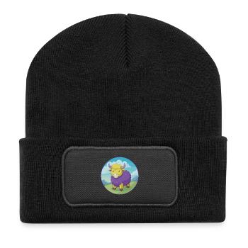 Yak mignon Kawaii dessin animé Clipart Animal de compagnie - Beanie recyclé à patch - noir - Devant