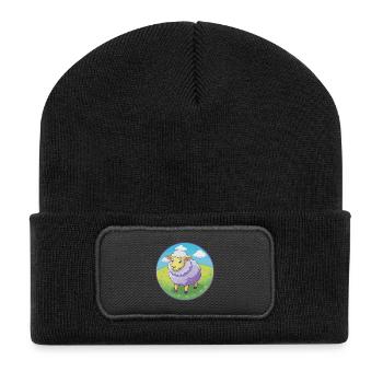 Sheep Cute Kawaii Cartoon Clipart Animal Pet - Recycled Patch Beanie - black - Front