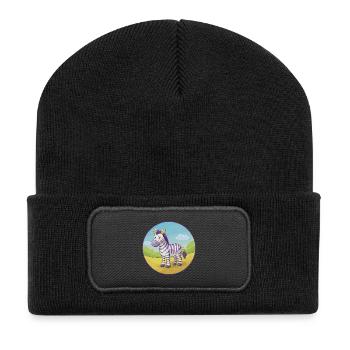 Zebra Niedlich Kawaii Cartoon Clipart Tier Haustier - Recycelte Patch Beanie - Schwarz - Vorne