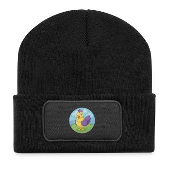Huhn Niedliche Kawaii Cartoon Clipart Tier Haustier - Recycelte Patch Beanie - Schwarz - Vorne