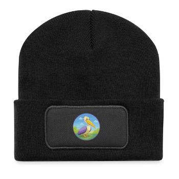 Pelican Cute Kawaii Cartoon Clipart Animal Pet - Recycled Patch Beanie - black - Front