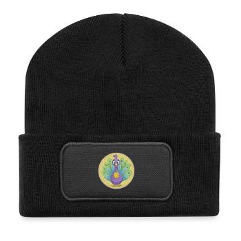 Peacock Cute Kawaii Cartoon Clipart Animal Pet - Recycled Patch Beanie - black - Front