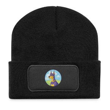 German Pinscher Dog Cute Kawaii Cartoon Animal Pet - Recycled Patch Beanie - black - Front