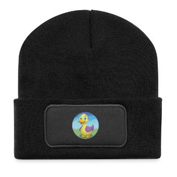 Ente Niedlich Kawaii Cartoon Clipart Tier Haustier - Recycelte Patch Beanie - Schwarz - Vorne