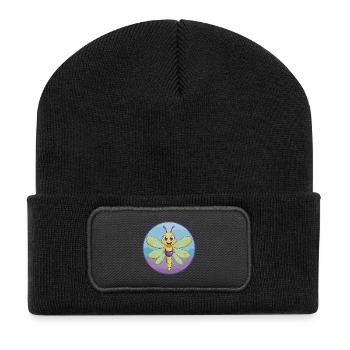 libellule mignon kawaii dessin animé clipart animal de compagnie - Beanie recyclé à patch - noir - Devant