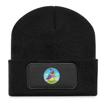 Caille mignonne Kawaii dessin animé Clipart Animal de compagnie - Beanie recyclé à patch - noir - Devant
