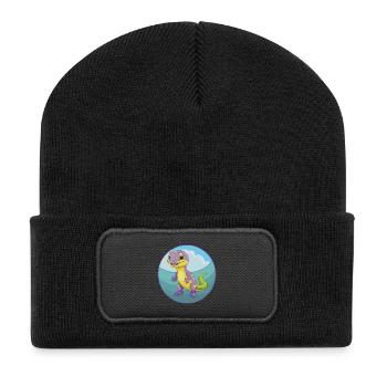 Eidechse Niedlich Kawaii Cartoon Clipart Tier Haustier - Recycelte Patch Beanie - Schwarz - Vorne
