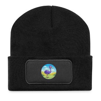 Emu mignon Kawaii dessin animé Clipart Animal de compagnie - Beanie recyclé à patch - noir - Devant