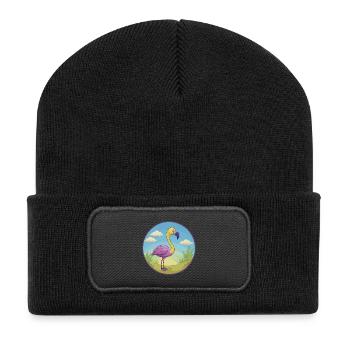 Flamingo Cute Kawaii Cartoon Clipart Animal Pet - Recycled Patch Beanie - black - Front