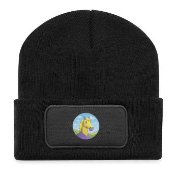 Pferd Niedlich Kawaii Cartoon Clipart Tier Haustier - Recycelte Patch Beanie - Schwarz - Vorne