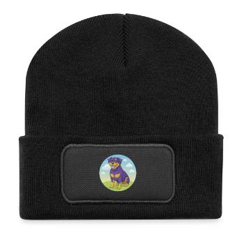 Rottweiler chien mignon Kawaii dessin animé Clipart Animal - Beanie recyclé à patch - noir - Devant
