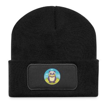Panda Cute Kawaii Cartoon Clipart Animal Pet - Recycled Patch Beanie - black - Front