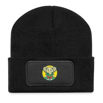 Elefant Niedlich Kawaii Cartoon Clipart Haustier Tier - Recycelte Patch Beanie - Schwarz - Vorne