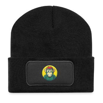 Bonobo Cute Kawaii Cartoon Clipart Pet Animal - Recycled Patch Beanie - black - Front