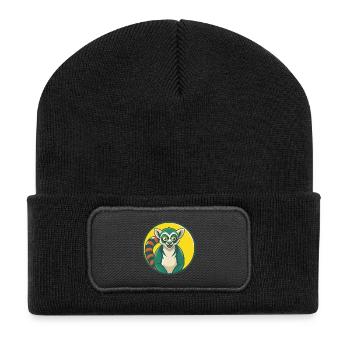 Lemur Cute Kawaii Cartoon Clipart Pet Animal - Recycled Patch Beanie - black - Front
