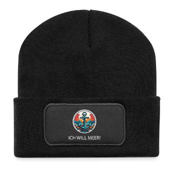 ICH WILL MEER - Recycelte Patch Beanie - Schwarz - Vorne