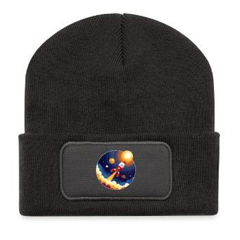 Image colorée d’une fusée dans l’espace - Beanie recyclé à patch - charbon - Devant