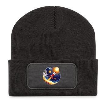 Fusée, astronaute, OVNI et planètes dans l’espace. - Beanie recyclé à patch - charbon - Devant
