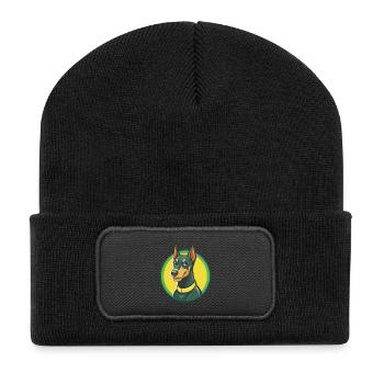 Dobermann Dog Cute Kawaii Cartoon Clipart Animal - Recycled Patch Beanie - black - Front