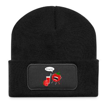 Humorous tomato character with drink - Recycled Patch Beanie - black - Front