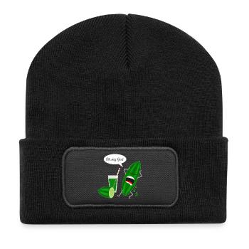 Humorvolles Gurkendesign mit Schrei - Recycelte Patch Beanie - Schwarz - Vorne