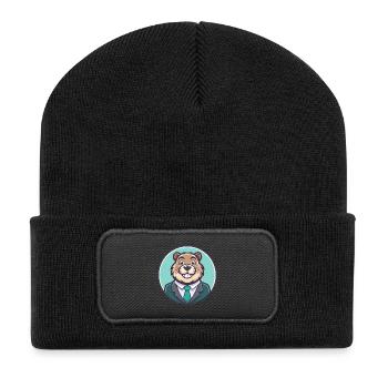 Biber Kawaii Cartoon Figur Tier Haustier Gesicht - Recycelte Patch Beanie - Schwarz - Vorne