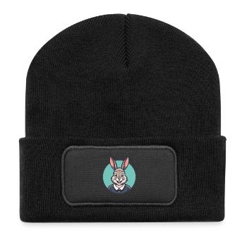 Rabbit Kawaii Cartoon Character Animal Pet Face - Recycled Patch Beanie - black - Front
