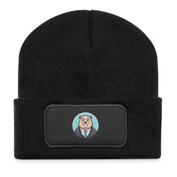 Groundhog Kawaii Cartoon Character Animal Pet Face - Recycled Patch Beanie - black - Front