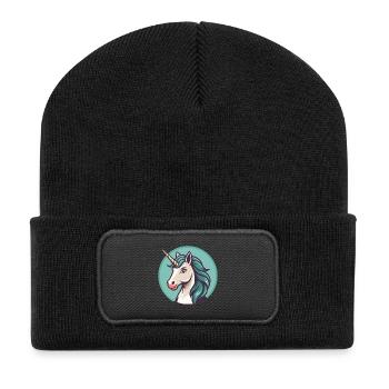 Licorne Kawaii Dessin animé Personnage Animal Animal Visage - Beanie recyclé à patch - noir - Devant