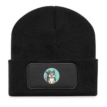 écureuil kawaii dessin animé personnage animal visage d’animal de compagnie - Beanie recyclé à patch - noir - Devant