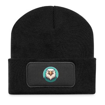 aigle kawaii dessin animé personnage animal visage d’animal de compagnie - Beanie recyclé à patch - noir - Devant