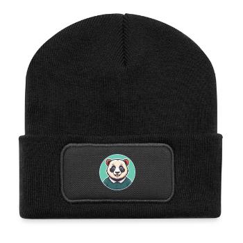 Panda Kawaii Cartoon Character Animal Pet Face - Recycled Patch Beanie - black - Front