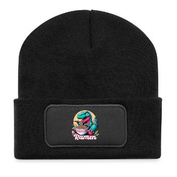 Süßer T-Rex Ramen Dinosaurier Geschenk - Recycelte Patch Beanie - Schwarz - Vorne