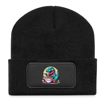 Süßer T-Rex Ramen Dino Dinosaurier Geschenk - Recycelte Patch Beanie - Schwarz - Vorne