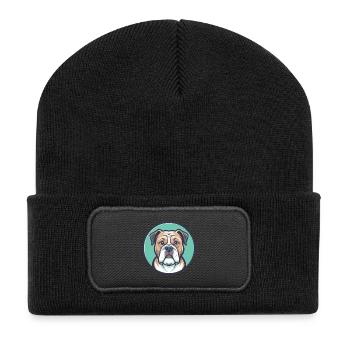 Bouledogue américain chien race dessin animé Kawaii Clipart - Beanie recyclé à patch - noir - Devant