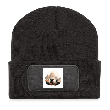 Hikers in front of an alpine landscape - Recycled Patch Beanie - dark grey - Front